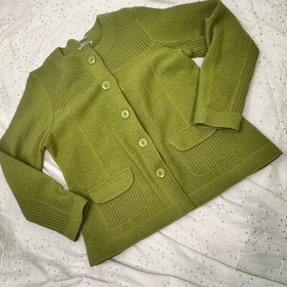 Laura Ashley 100% Wool Cardigan Jacket Moss Green Size L - Picture 4 of 5